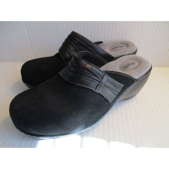 *SoftWalk Black Mule Slides Leather Upper Accent Stitching - 7WW - Picture 3 of 9